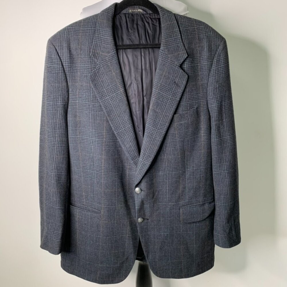 Vintage Burberrys Men's Blue Plaid 100% Camel Hair Sports Coat Blazer Jacket - Picture 1 of 13